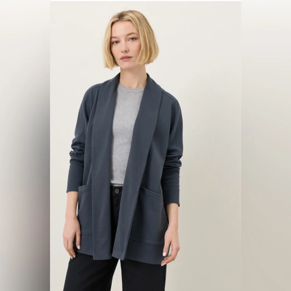 PACT Midnight Blue Organic Airplane Wrap Cardigan (M) - Picture 7 of 9